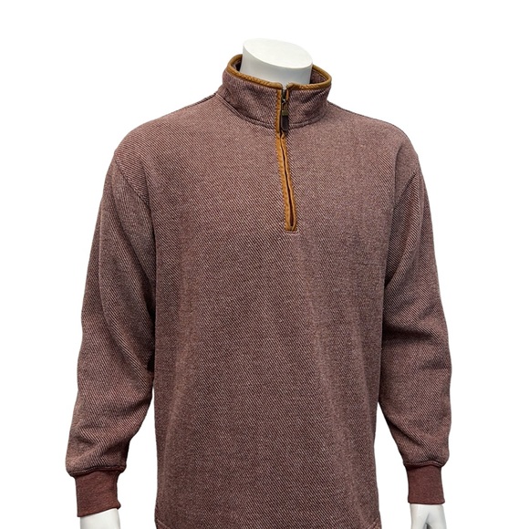 ORVIS Rust Color Knit 1/4 Zip Leather Trim & Elbow Patches Pullover Jacket MD - Picture 4 of 12